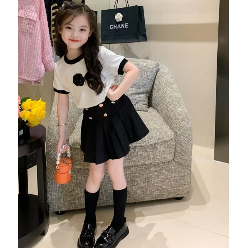 vestito a due pezzi ragazza ragazza vestito da bambino gonna di jeans Zhongdatong principessa 2024 set T-shirt abito estivo manica corta prendisole bambino