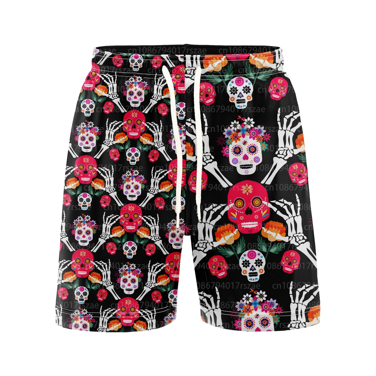 Rock Summer Fashion 3D Print Rose Skull Basic Casual Shorts Men\'s Beach Short Pants Mesh Bold Loose Hip Hop Basketball Shorts