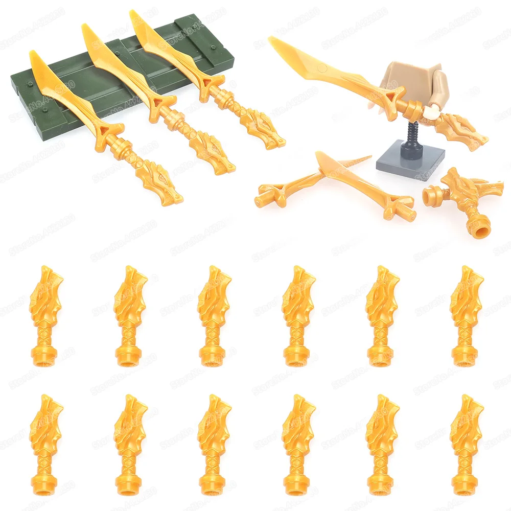 Gold Element Dragon Knife Building Block Moc Warrior Dragon Master Weapons Figures Equipment Model Child Gift Boy Assembled Toys