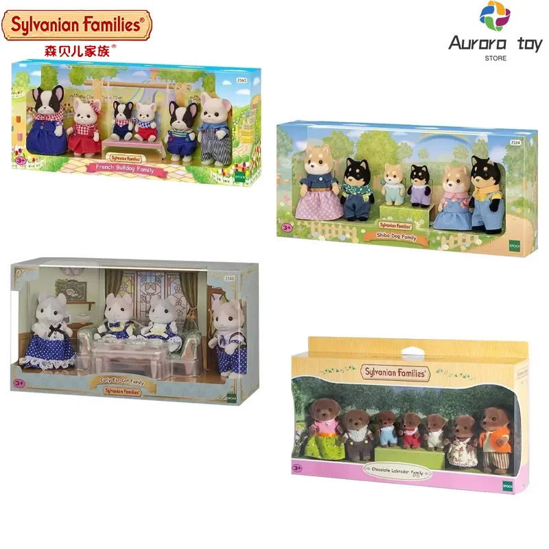 Sylvanian Families Anime Figures Toy Children'S Play House Toy Shiba Inu Bulldog Folding Cat Labrador Family Girl Christmas Gift