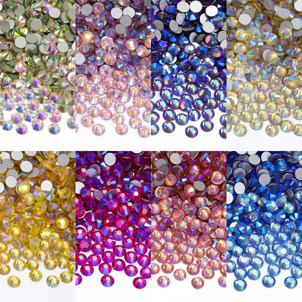 

QIIY SS6-SS30 High Quality Glass Rhinestones Super Bright Crystal AB Non-hotfix Flatback Glue On 3D Stones For DIY Nail Art