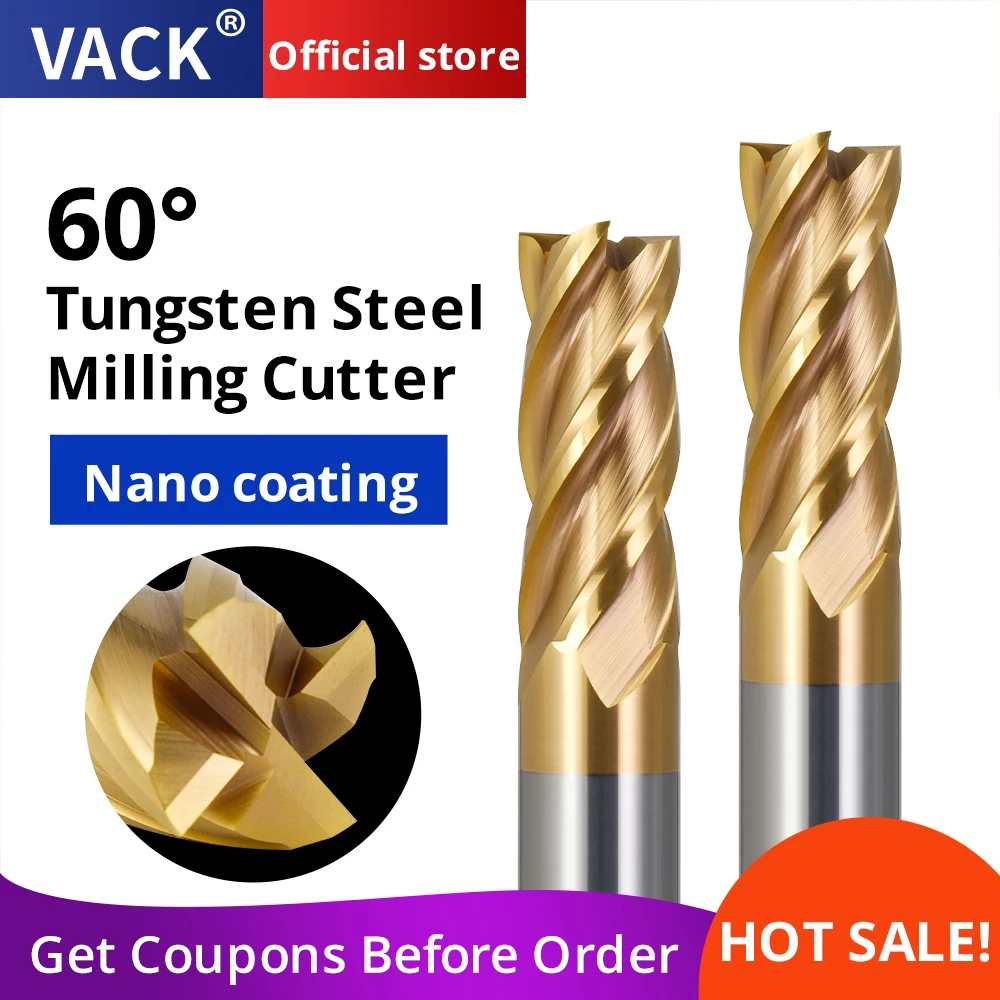 

VACK HRC60 End Mill Carbide 4 Flutes Metal Milling Cutter Tungsten Steel Router Bits For CNC Maching Cutting Tools 4mm 6mm 8mm