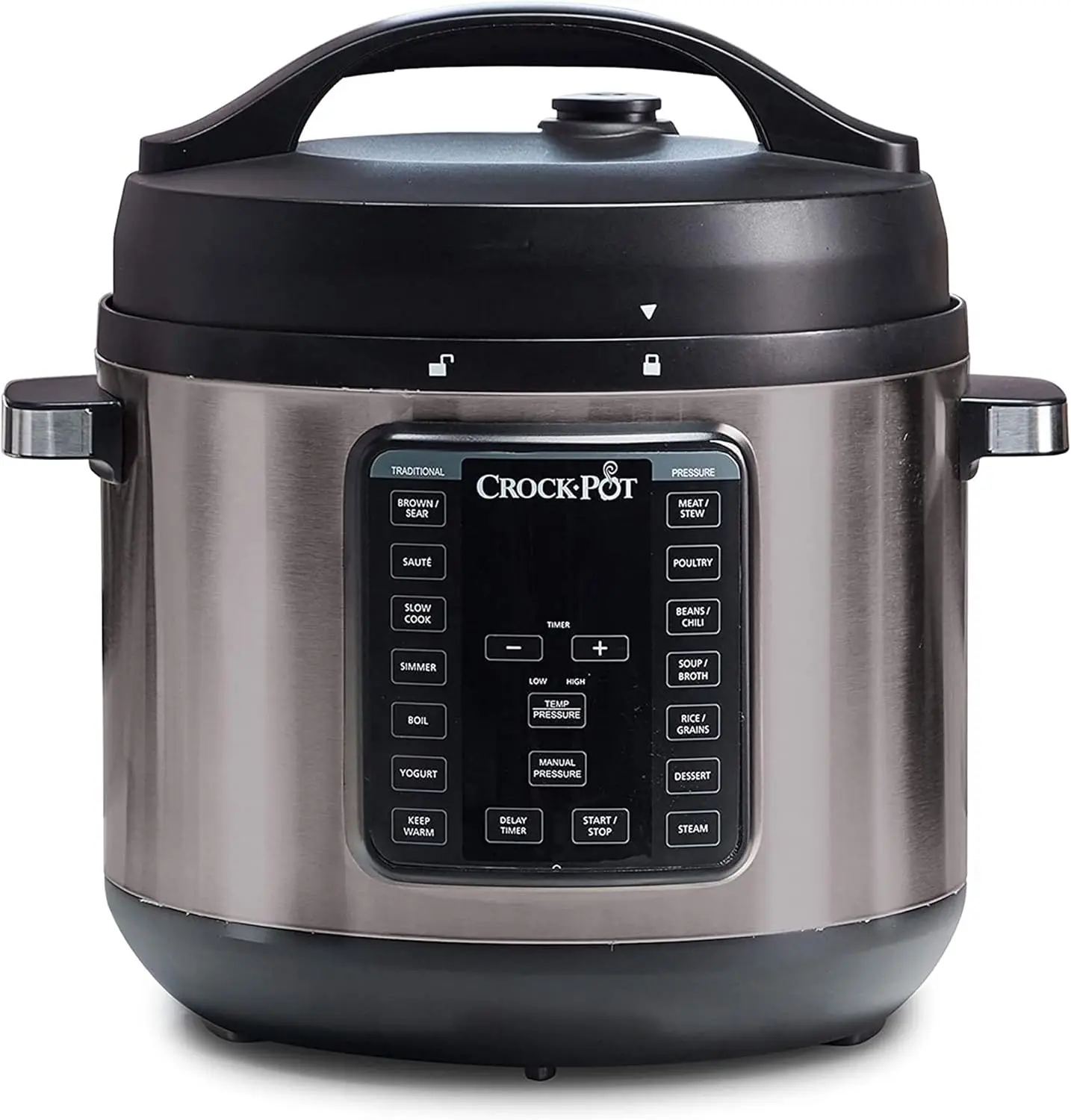 8-Quart Multi-Use Programmable Slow Cooker and Pressure Cooker with Manual Pressure, Boil & Simmer, Black Stainless