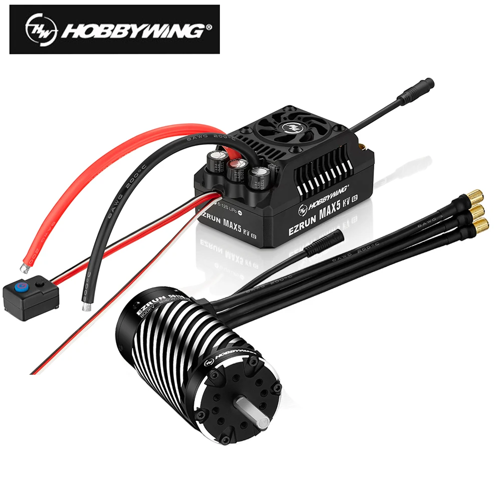 Hobbywing EZRUN Max5 HV G2 250A 6-12S Sensored Brushless ESC w/ 56118SD 650KV/ 800KV/ 1100KV Brushless Motor for 1/5 Truck/ Bugg