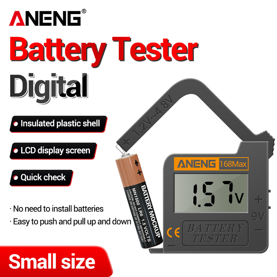  Universal Digital Battery AA/AAA/1.5V/9V/C/D 3.7V Lithium Battery Tester ANENG 168Max CR2032/LR44 Button Battery Detection Tools 