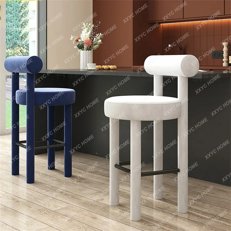 

Modern Minimalist Bar Chairs Furniture Light Luxury Velvet Bar Stool Home Makeup Vanity High Stools Hight Table Chair