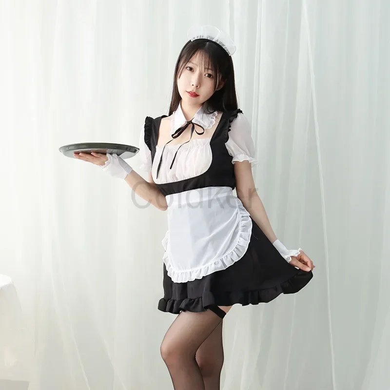 Vestido lolita de la serie japonesa, disfraz de sirvienta cosplay sexy, boudoir para mujer, camisón kawaii de gasa con perspectiva ligera para estudiantes