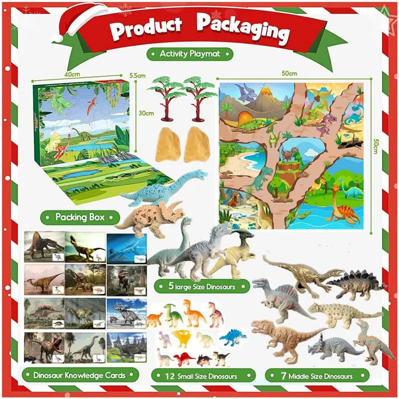 Christmas Countdown Calendar For Kids Dinosaur Advent Calendar Box 24X Christmas Dinosaur Ornament Colorful Dinosaur Figurines