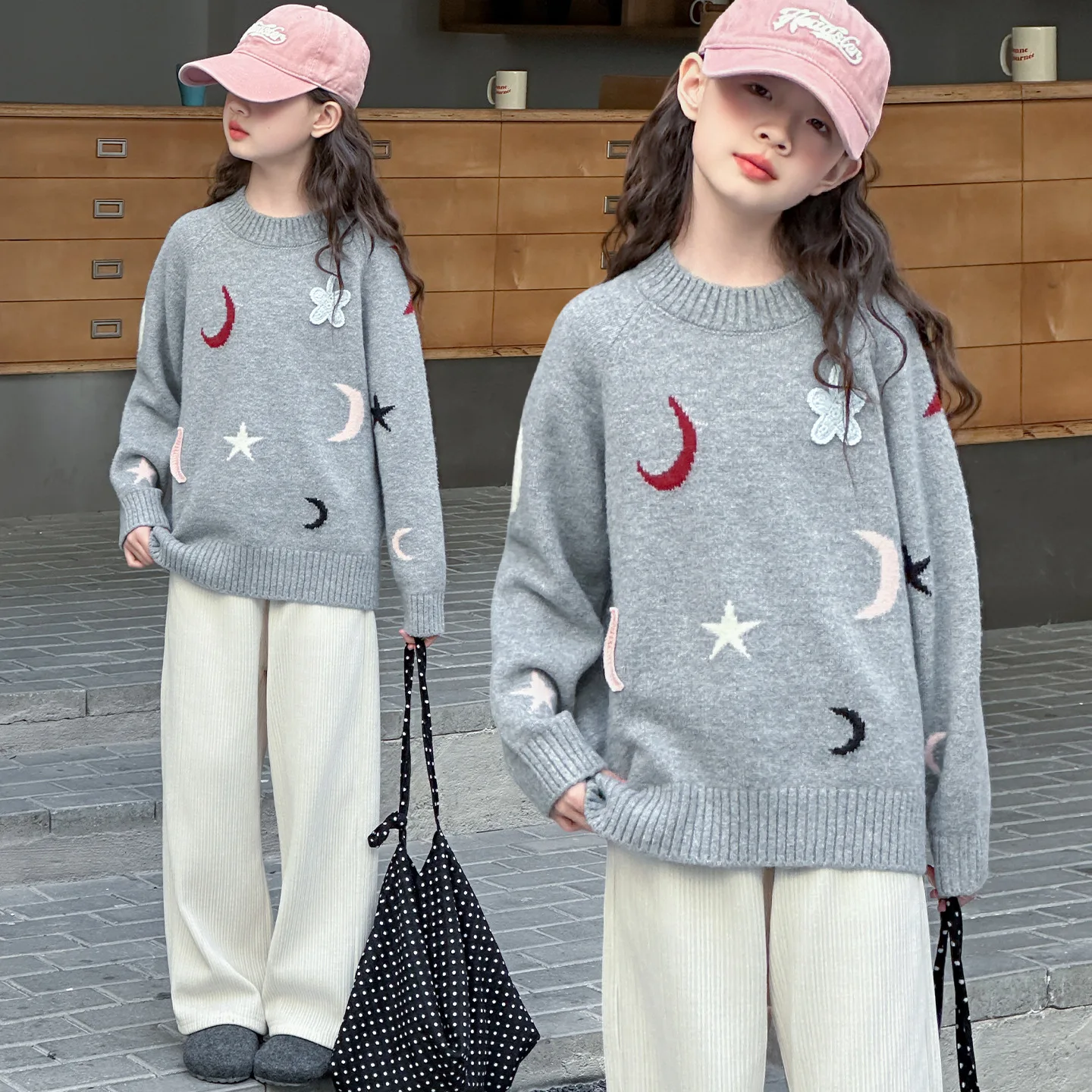 Suéter bordado feminino com forro de lã, top de malha para jovens, roupas íntimas de inverno, recém-chegados para outono/inverno 2026