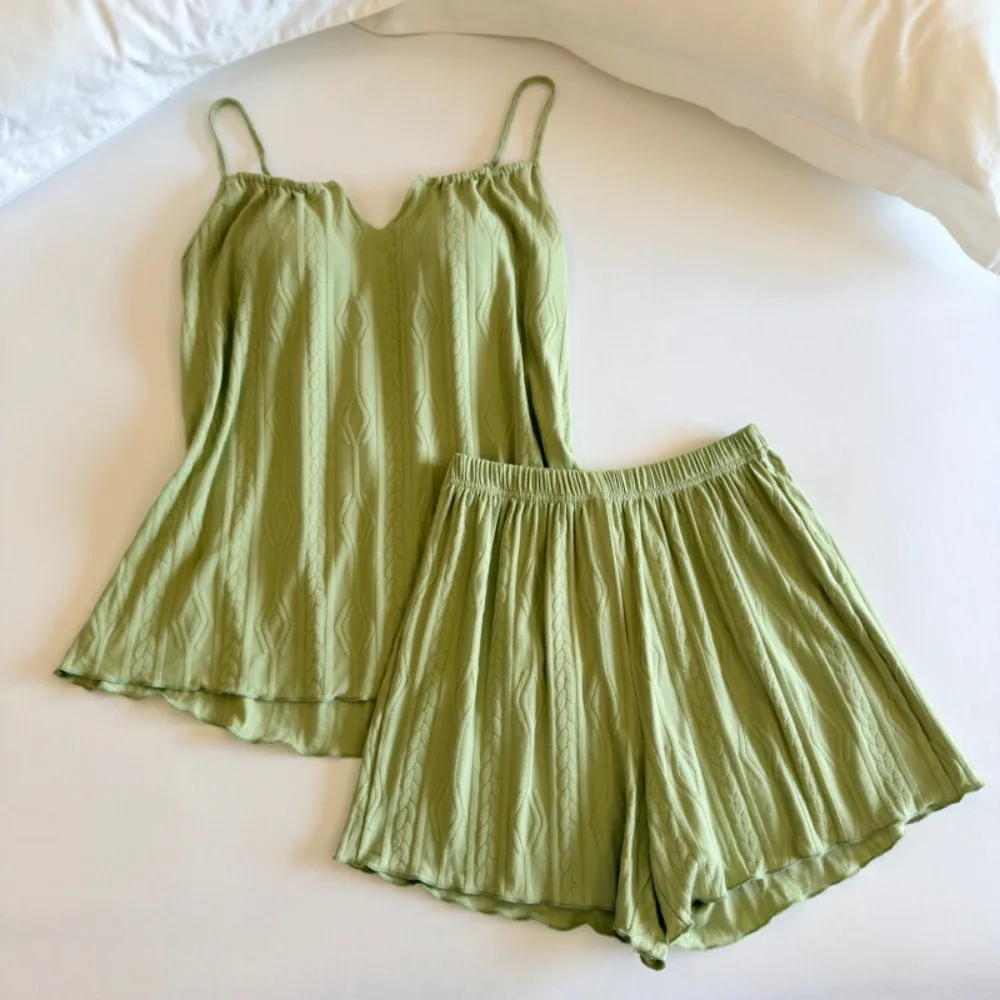 Thin Chest Pad Women's Pajamas Set Summer Sleepwear New Sleeveless Top and Shorts Homewear Two-Piece Soft Pyjamas Loungewear
