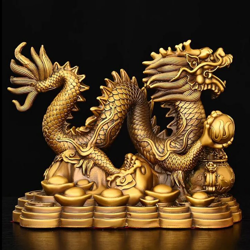 

Bronze Dragon Ornament Mascot Zodiac Dragon Five Claw Golden Dragon Blue Dragon Han Dragon Home Decoration and Office Craft Dec