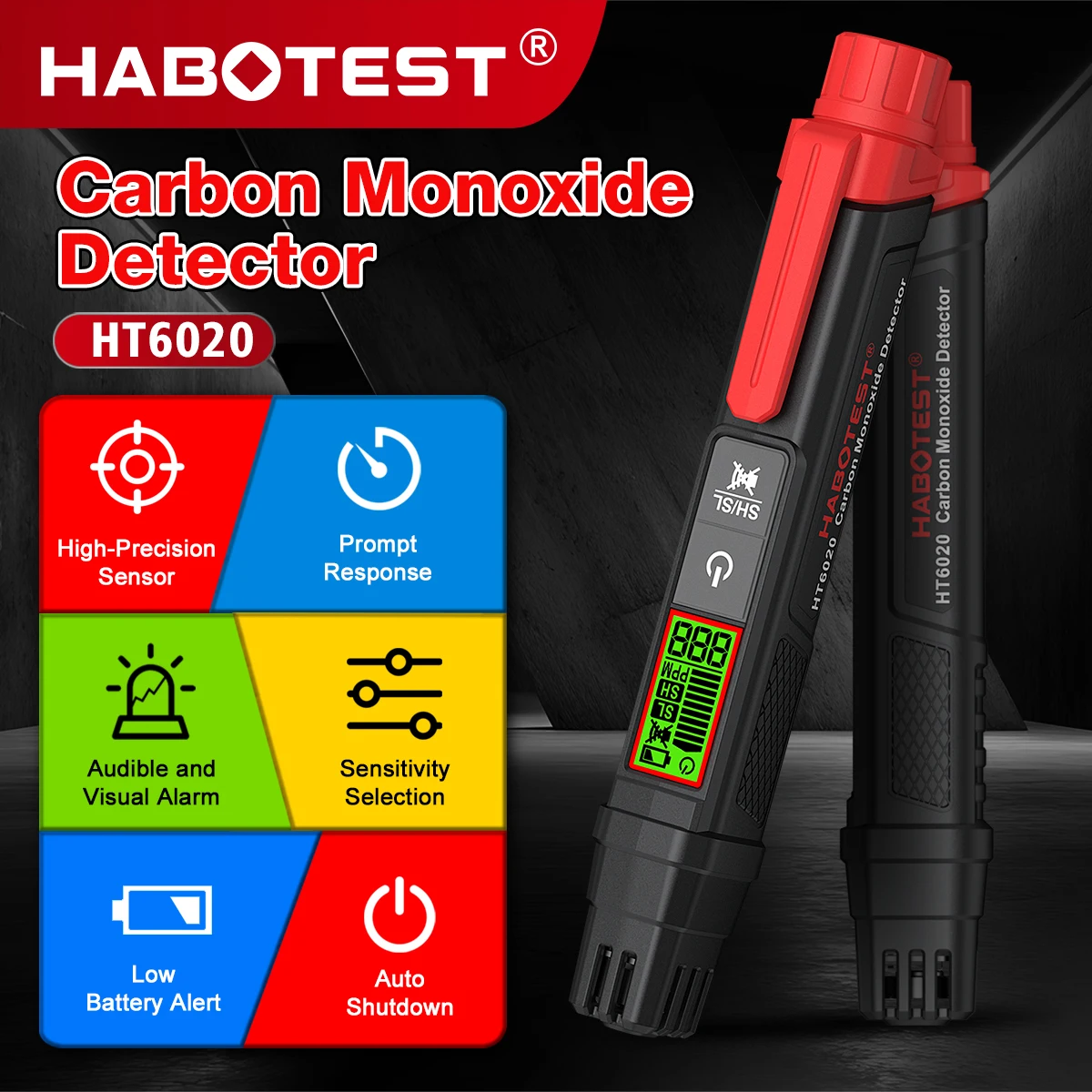 HABOTEST HT6020 Professional Portable Carbon Monoxide Detector  Portable CO Tester Quick Response Professional CO Detector