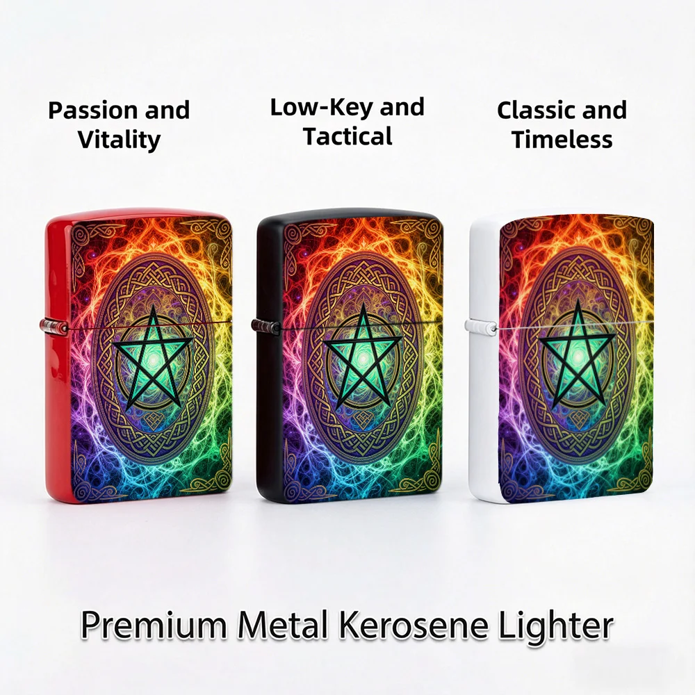 Mystic occult Flip Top Lighter lighters vintage Pentagram Celtic Knot Rainbow Magical Art Print Pattern lighters for smokers