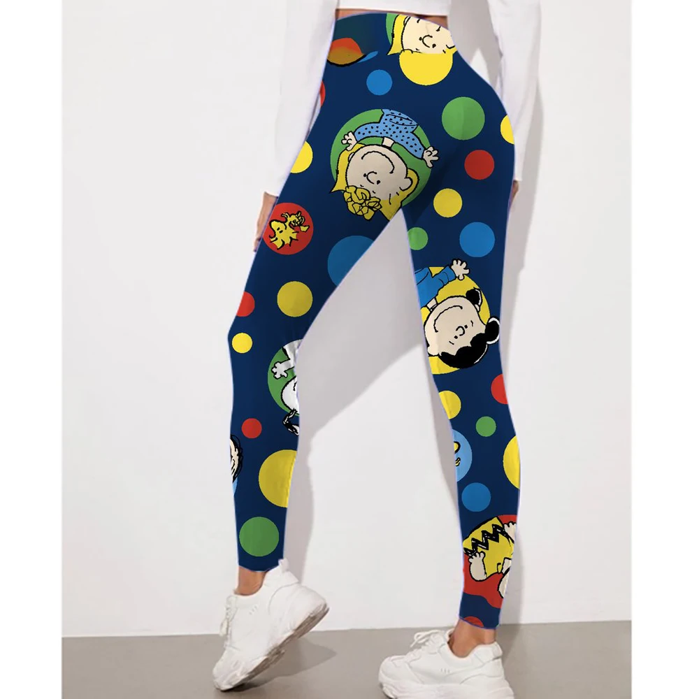 20 pantaloni a matita elasticizzati a vita alta con stampa Snoopy da donna color caramello pantaloni skinny casual in cotone leggings femminili ﻿