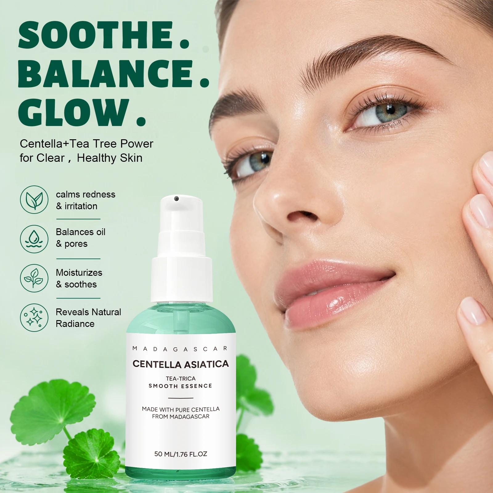 50ml Madagascar Centella Asiatica Face Essence Spray,Niacinamide Panthenol Hydrating Balancing Serum for Daily Skin Care