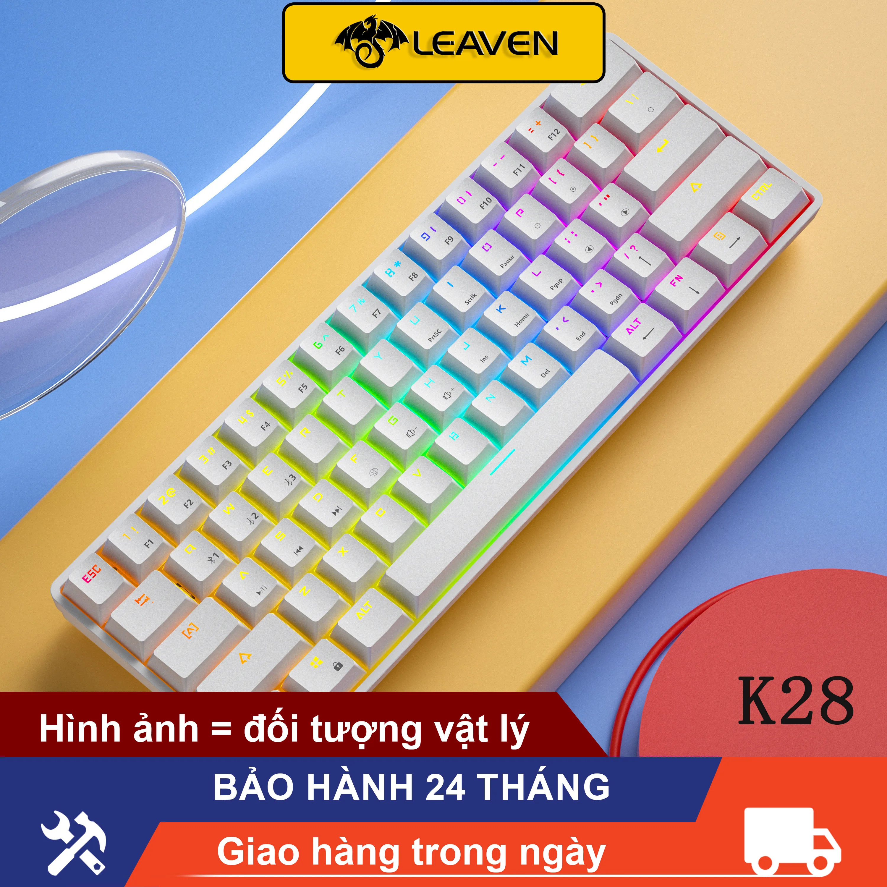 

LEAVEN K28 Bluetooth/wired Dual mode mechanical keyboard suitable for computer mobile phone tablet RGB game 61-key portable