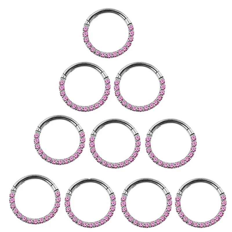 

10PCS G23 Titanium Nose Ring Hinged Segment Hoop CZ 6-10mm Earring Clicker Ear Cartilage Tragus Labret Lip Piercing Body Jewelry