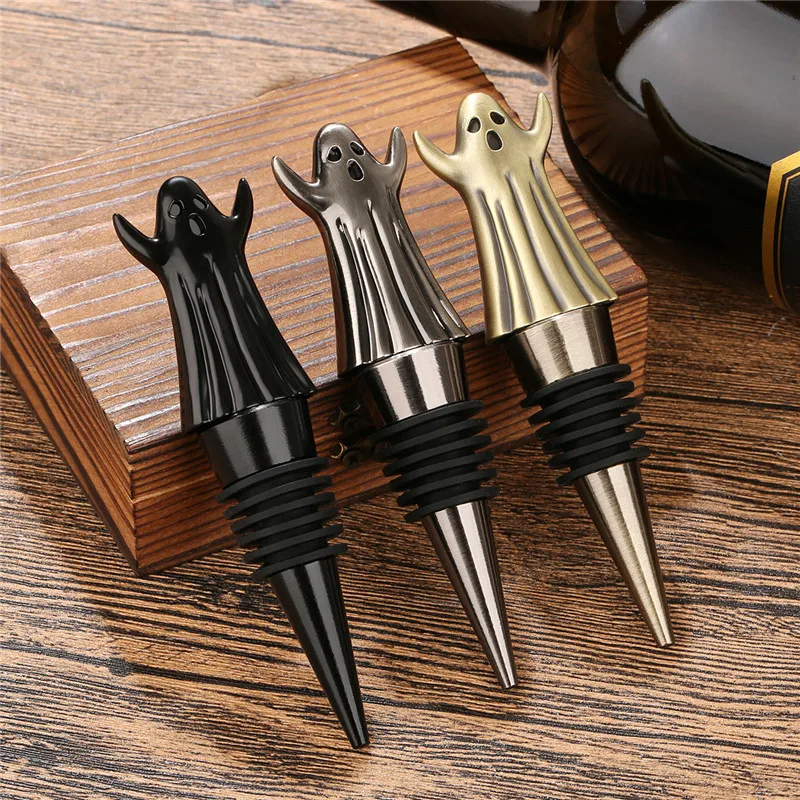

Vintage Ghost Shape Wine Stopper Champagne Bottle Stoppers for Kitchen Club Halloween Party Wedding Barware Accessory Gift Set