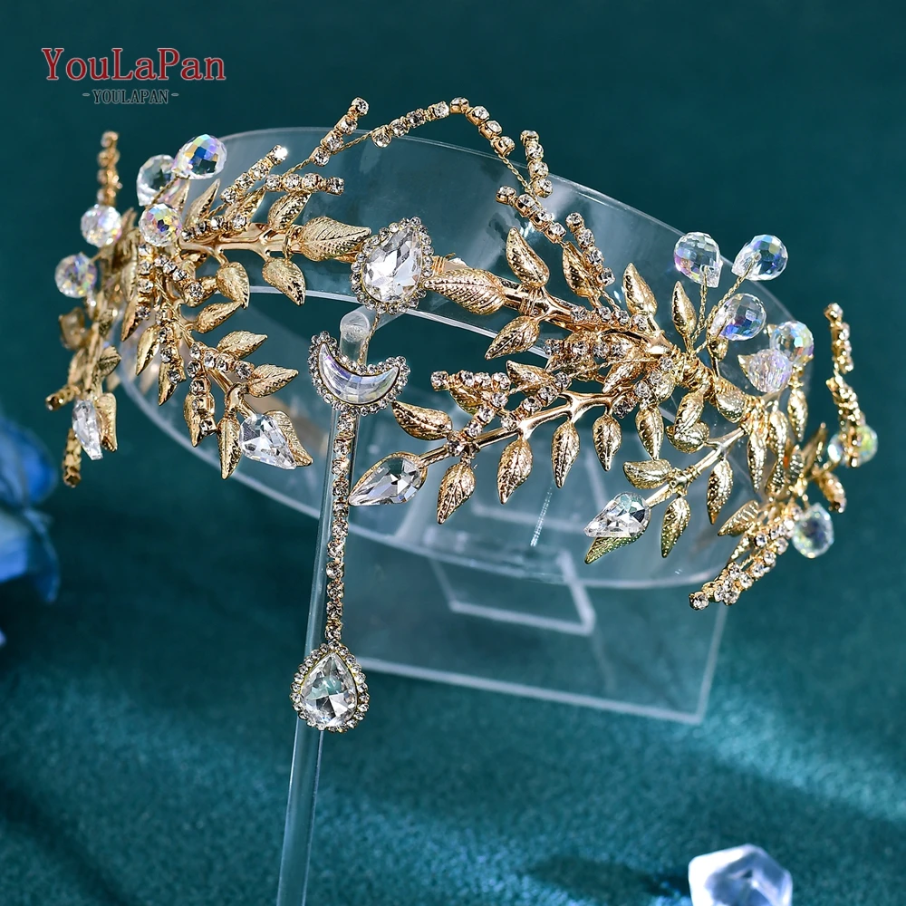 

YouLaPan Golden Color Bride Crown Head Hoop Hair Accessories Women Foreband Headpieces Pageant Prom Crystal Headband HP944 ﻿