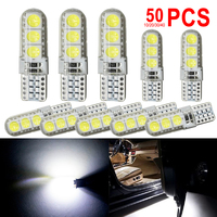 10/20/30/40/50 PCS T10 W5W LED Bulbs 12V 5050-6SMD 7000K White Car Interior Dome Door Trunk License Plate Lights Waterproof