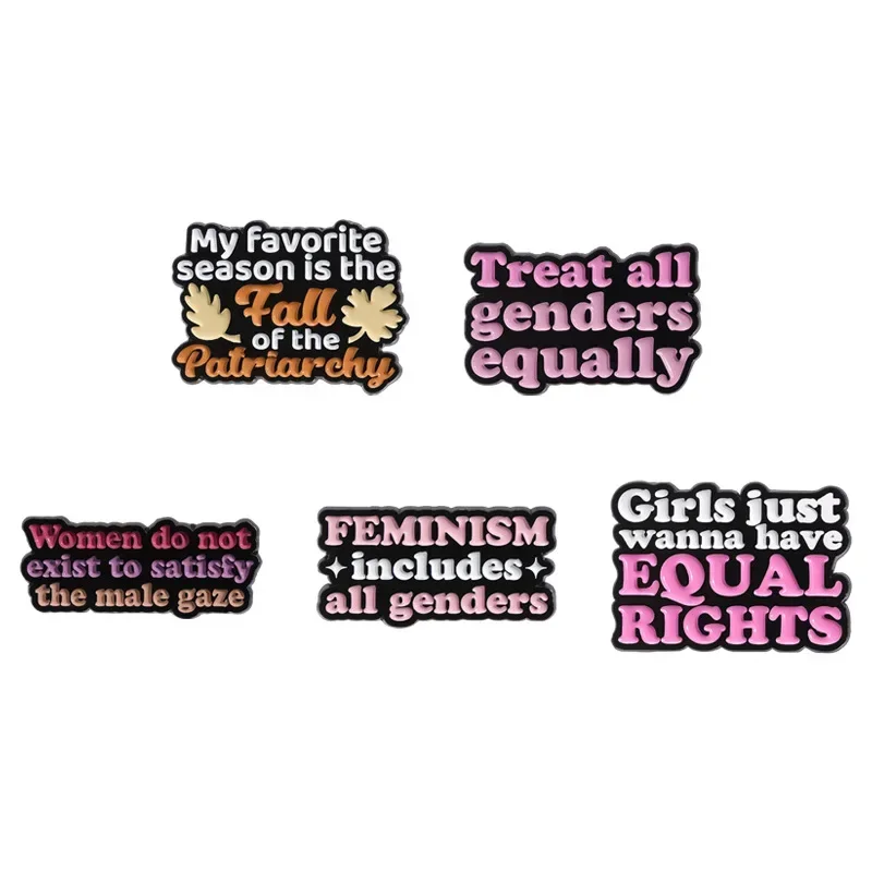 New Personalized Gender Equality Inspirational Badge Creative Cartoon English Letter Alloy Brooch Accessory Brooches for Clothes