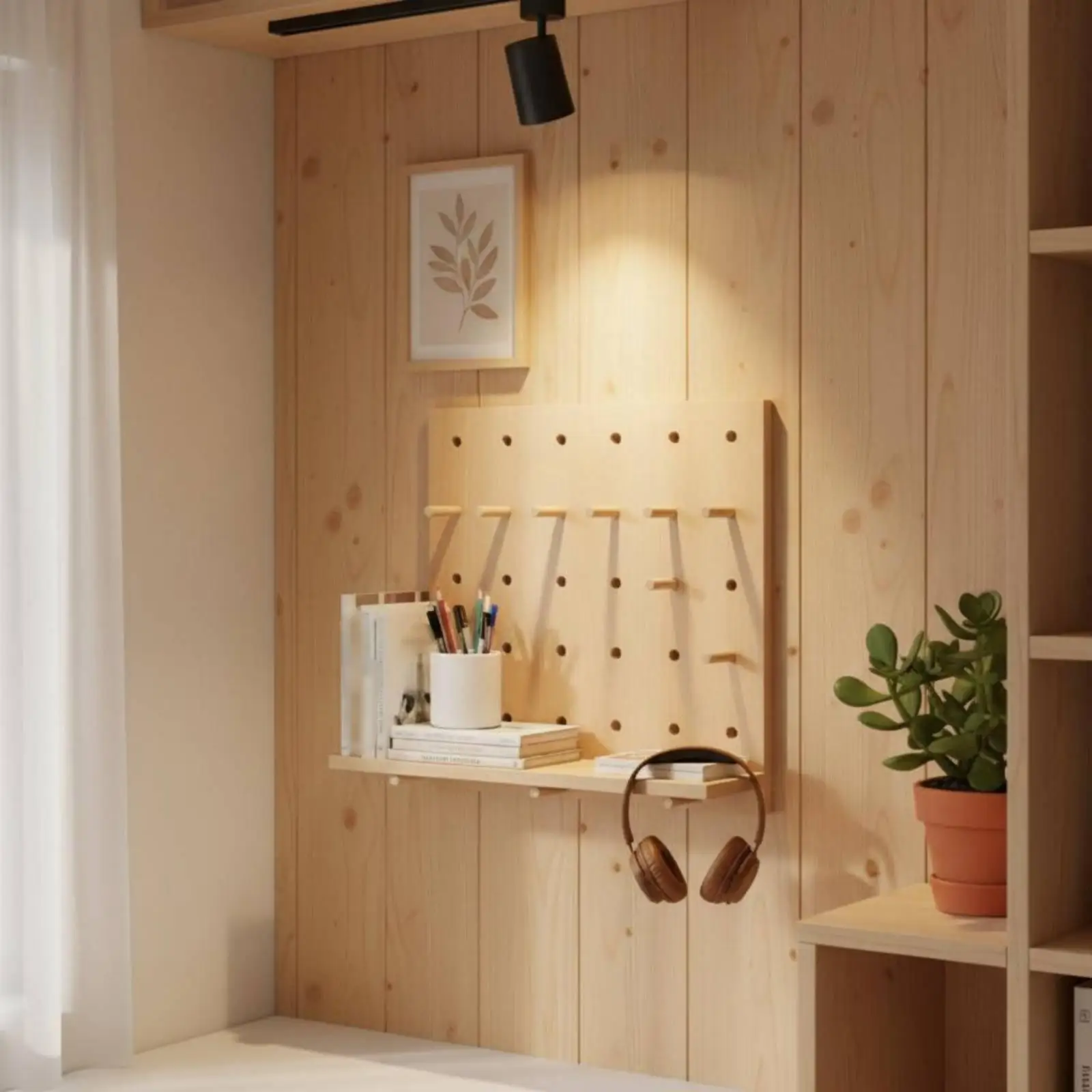 Wooden Pegboard Organizer Solid Wood Wall Mounted Pegboard Shelf Customizable Layout Decorative Hole Board for Crafters,