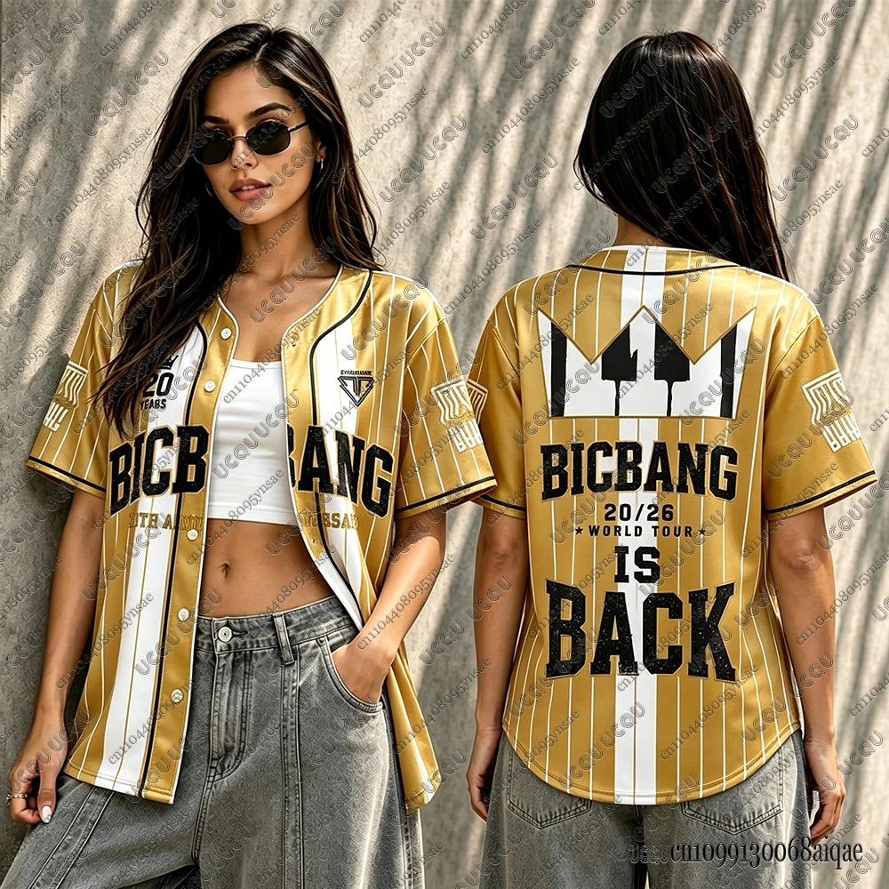 Korean Kpop 2026 World Tour Baseball Jerseys For Women Big Bang 20th Anniversary Mesh Sports Baseball Jerseys Y2K Concert Jersey
