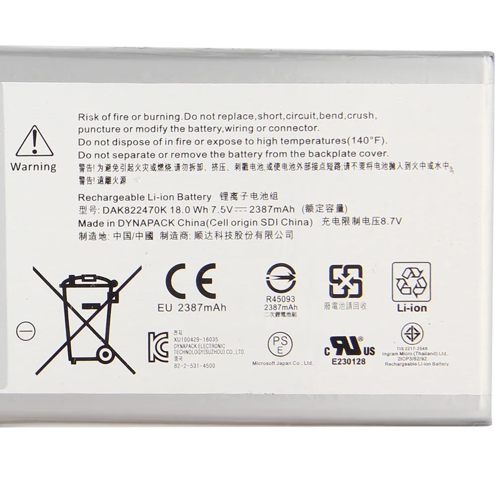 Original Replacement Tablet Battery DAK822470K G3HTA020H For Microsoft Surface Book 1703 2387mAh with Tools