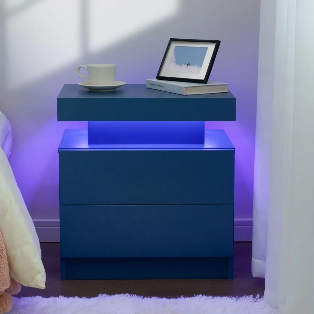 LED-nachtkastjes set van 2 moderne nachtkastjes met 2 lades LED-nachtkastjes voor woonkamer slaapkamer