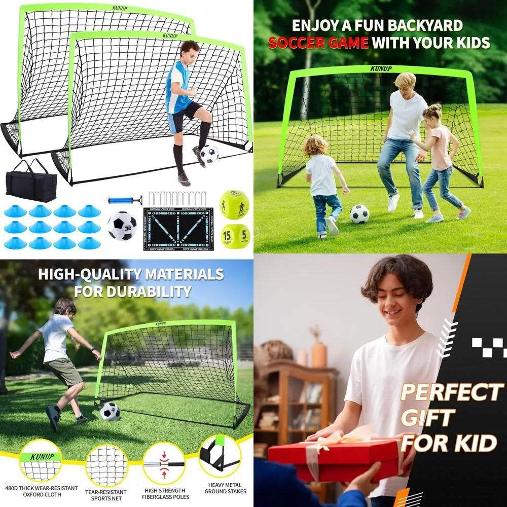 

Portable Soccer Goals for Kids with Training Equipment, Ball, Dice, Mat, Cones, Air Pump, and Carry Bag for Outdoor Sports Game
