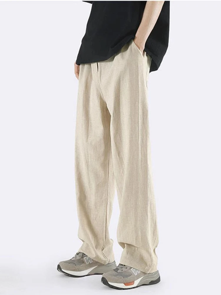 

Легкие льняные повседневные брюки для мужчин: прямые, свободные, струящиеся, из хлопка и льна, широкие штанины, весна-лето, модный тренд