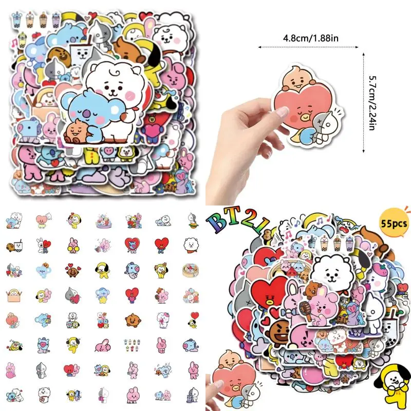 BT 2 1 Chimmy Cooky koya RJ Shooky Mang Sticker High Color Value Cartoon Printing Creative Hand Ledger Decoration 50pcs Sticker