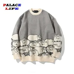 Kreskówka Retro swetry męskie Harajuku Casual Trend nadrukowany sweter Streetwear Unisex luźna para swetry płaszcz zimowe męskie ubrania