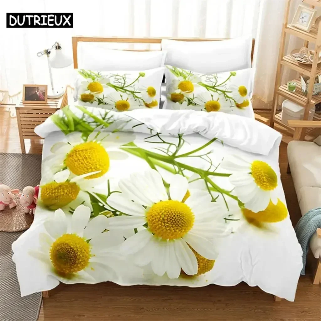 White Daisy Queen Comfortable Duvet Quilt Cover Pillowcase Bedding Set Children Bedroom Decoration Home Textile