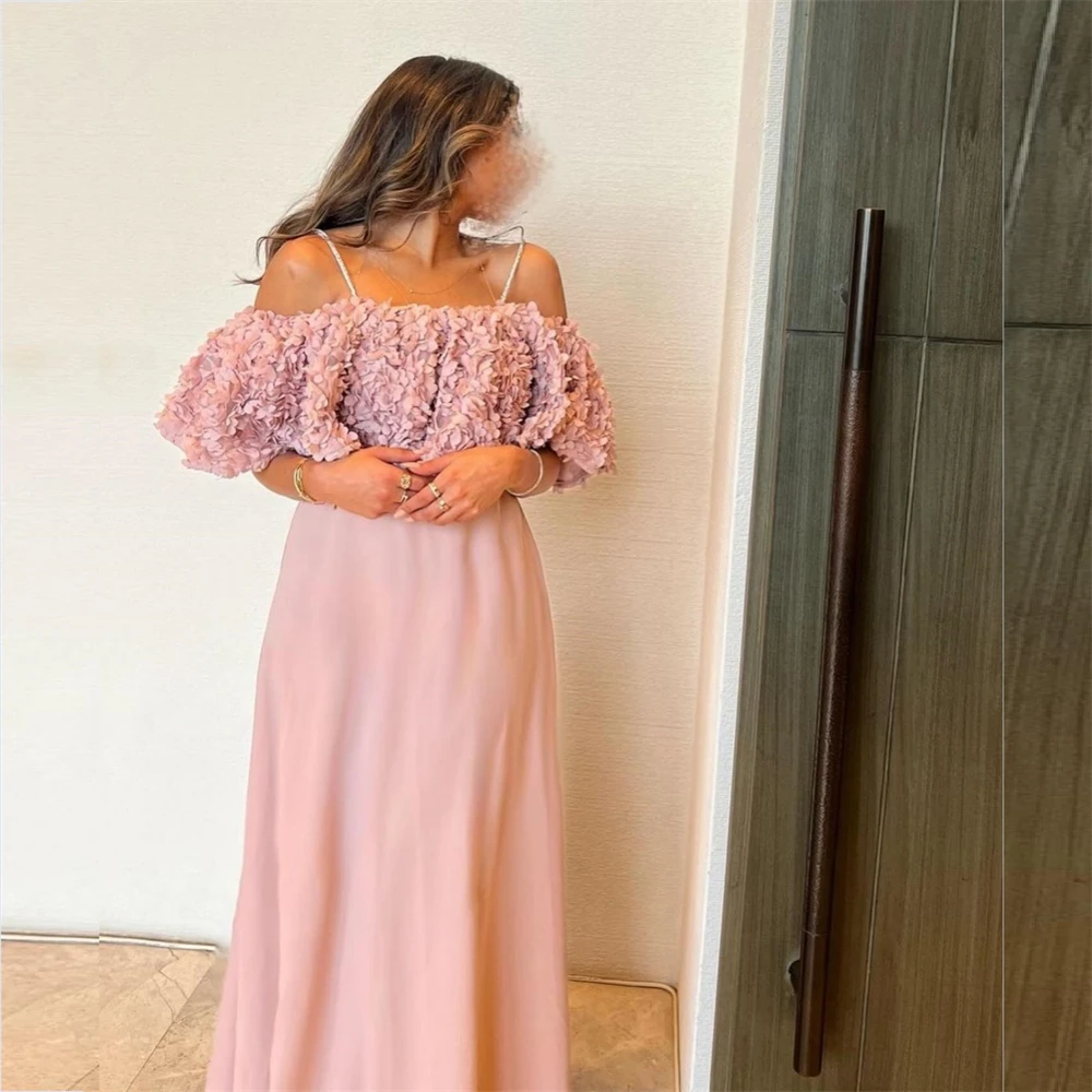 Customized Prom Gown Formal Evening Dress Spaghetti Strap A-line Floor Length Skirts Tassel Sleeveless Handmade Flower 3D Bespo