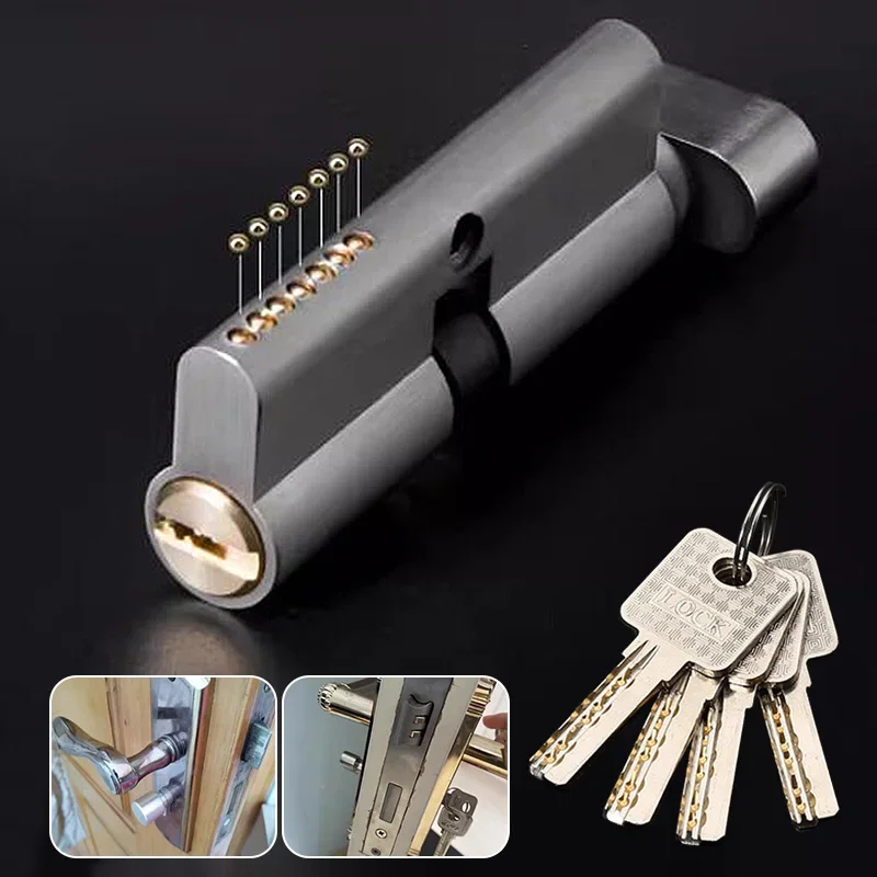 

Цилиндр дверного замка 70 мм/80 мм/90 мм, медный цилиндр безопасности, внутренняя ручка для спальни, гостиной, латунный замок для ключей, 3/4/5 ключей, новый