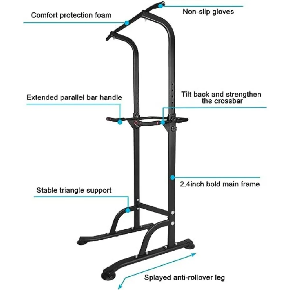 Sport Power Tower Workout Dip Station Pull Up Bar Height Adjustable Multi-Function Dip Stand Strength Training Fitness Equipment