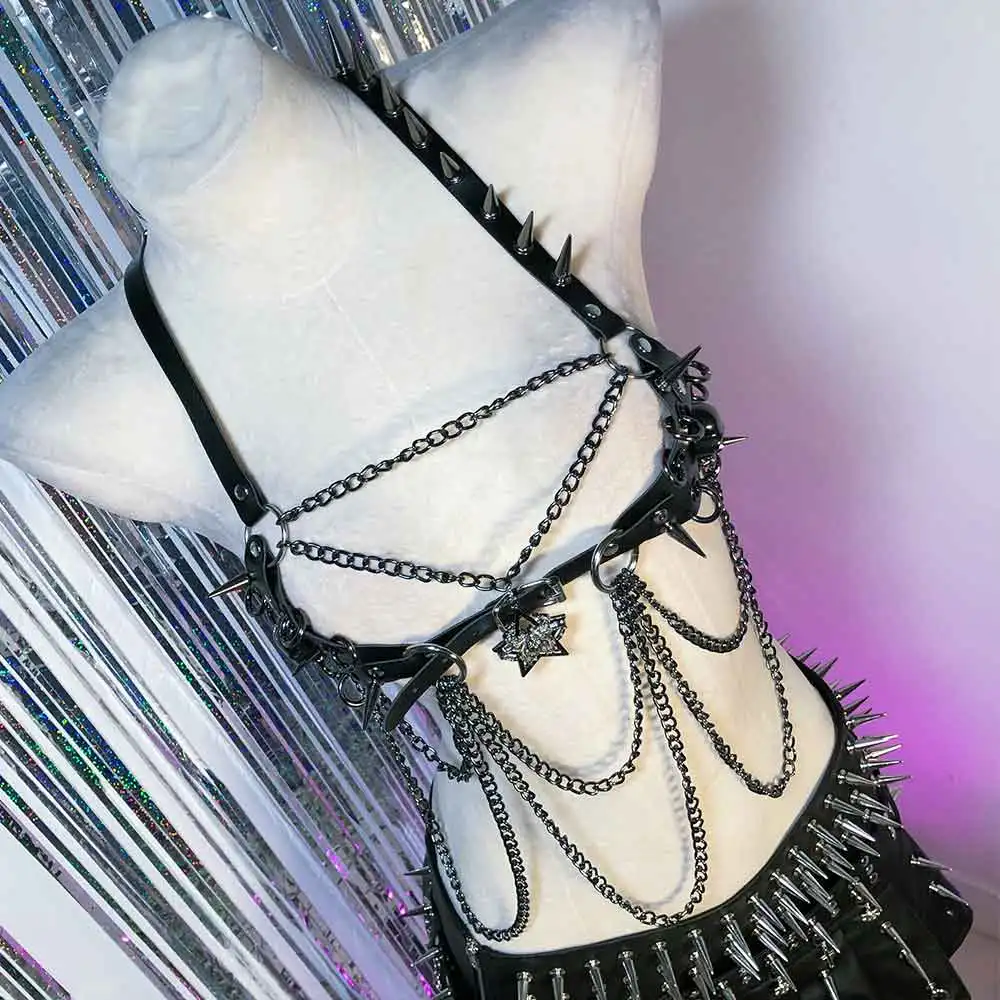 Grunge Y2K Vegan Leather Tops Digital Emo Harajuku Kawaii Punk Rock Studded Got…