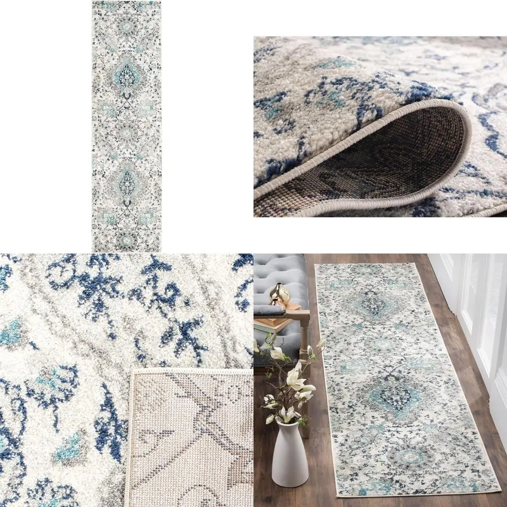 

Кремовый и светло-серый коврик в стиле бохо-шик, 2 фута3 x 20 дюймов, узор пейсли, не линяющий, идеально подходит для гостиной и спальни с большими дорожными зонами