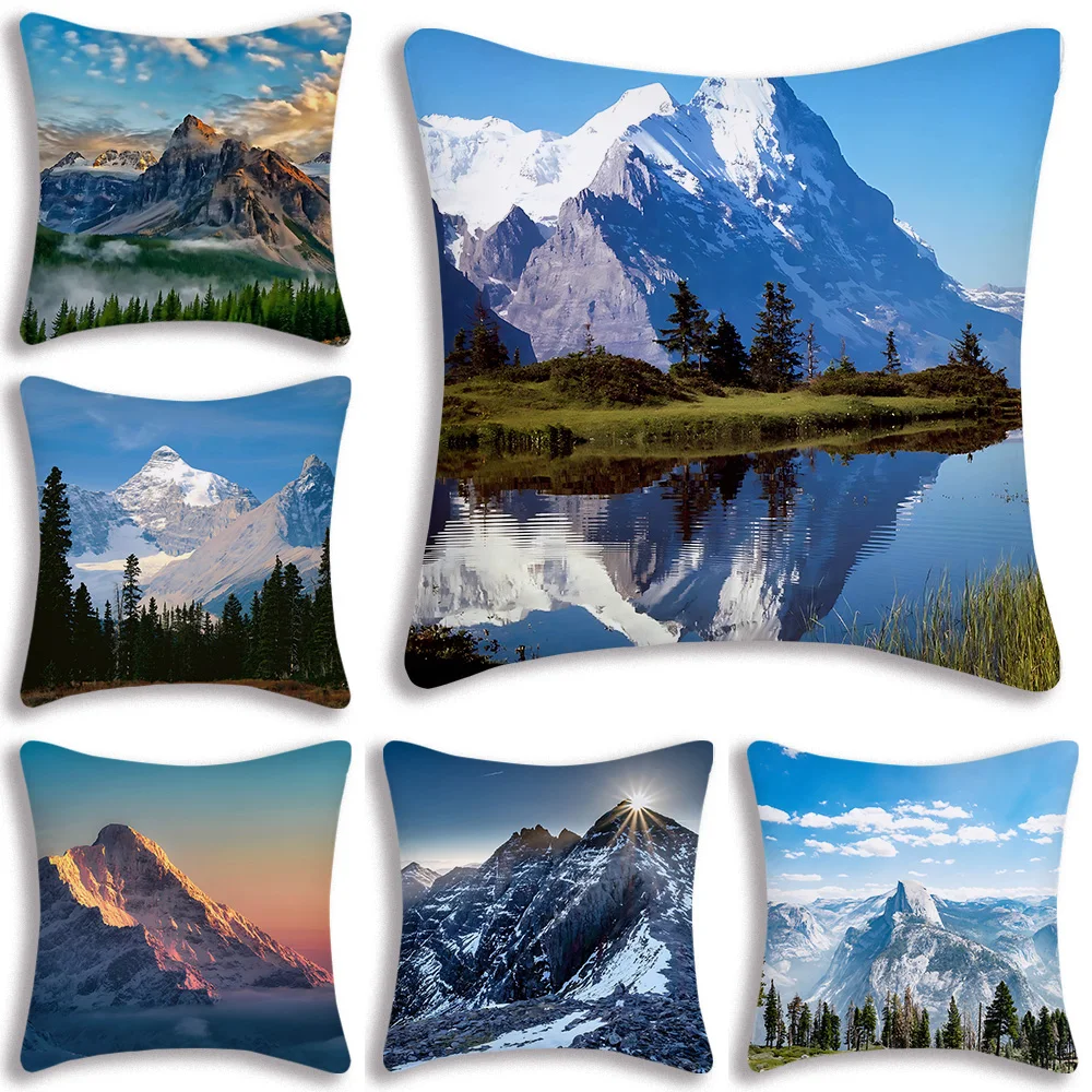 Mountain Pillow Covers Cartoon Sofa Decorative Home Double-sided Printing Short Plush Cute Cushion Cover