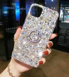 Luxury 3D Rhinestone Diamond Case For iPhone 14 15 13 12 11 Pro Max 12mini 16 Plus 17 Air XR XSMax Colored Bump Stand Back Cover