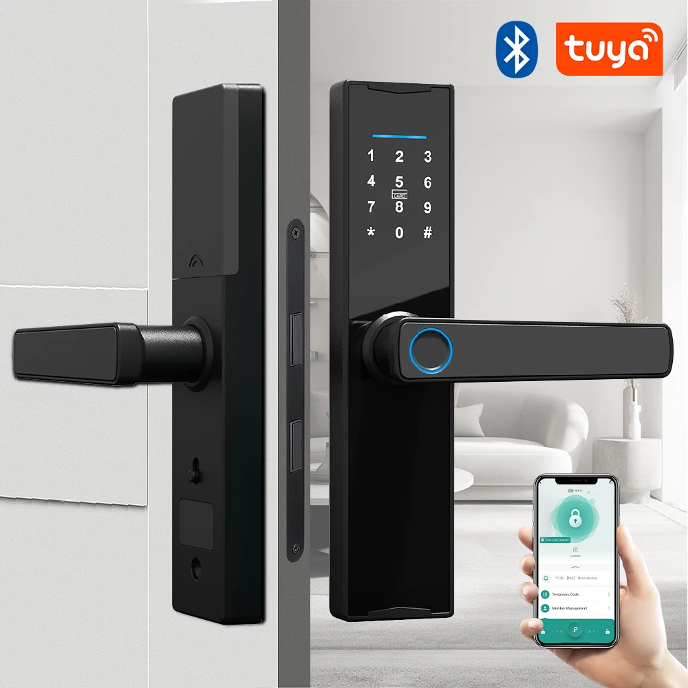 Bluetooth-compatible Tuya APP Smart Door Lock Digital Electronic Lock Smart Home Wooden Door Lock Biometric Fingerprint