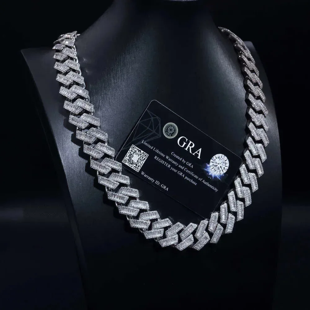 

Luxury Hiphop Vvs Moissanite 925 Sterling Silver Necklace Fine Jewelry Gift Pass Tester Diamond 22mm Cuban Link Chain