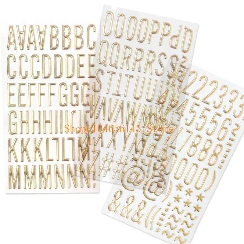 5asd Metallic Letter Sticker Nummer Sticker Goud Glinsterende PVC Sticker voor Journal Notebook Planner Scrapbooking Sticker
