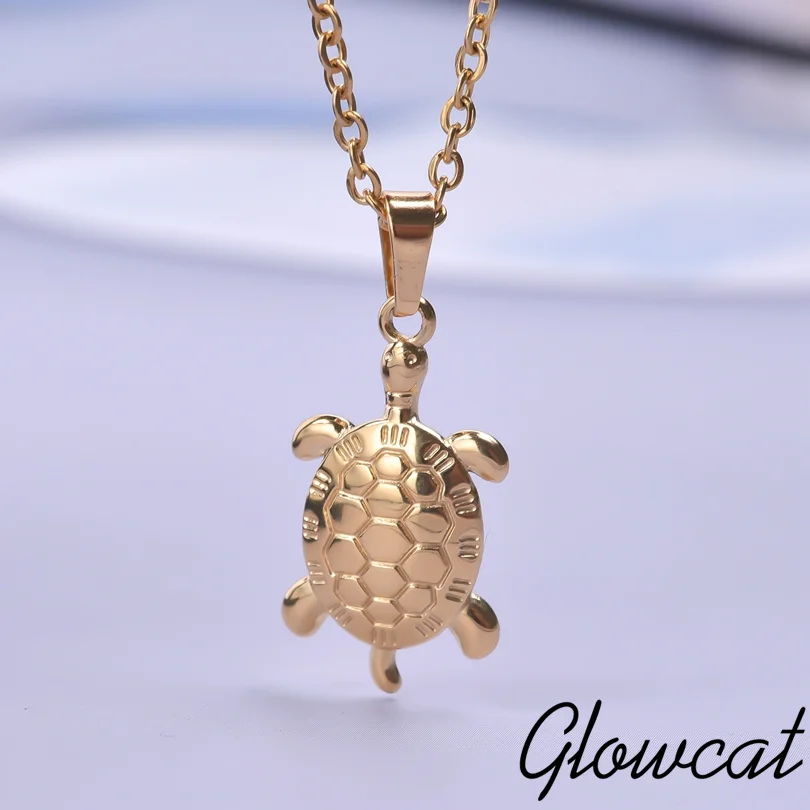 Glowcat-seaタートルハンギングネックレスメンズとレディース,ステンレススチール,ジュエリー,シンプルなチェーン,かわいいアクセサリー