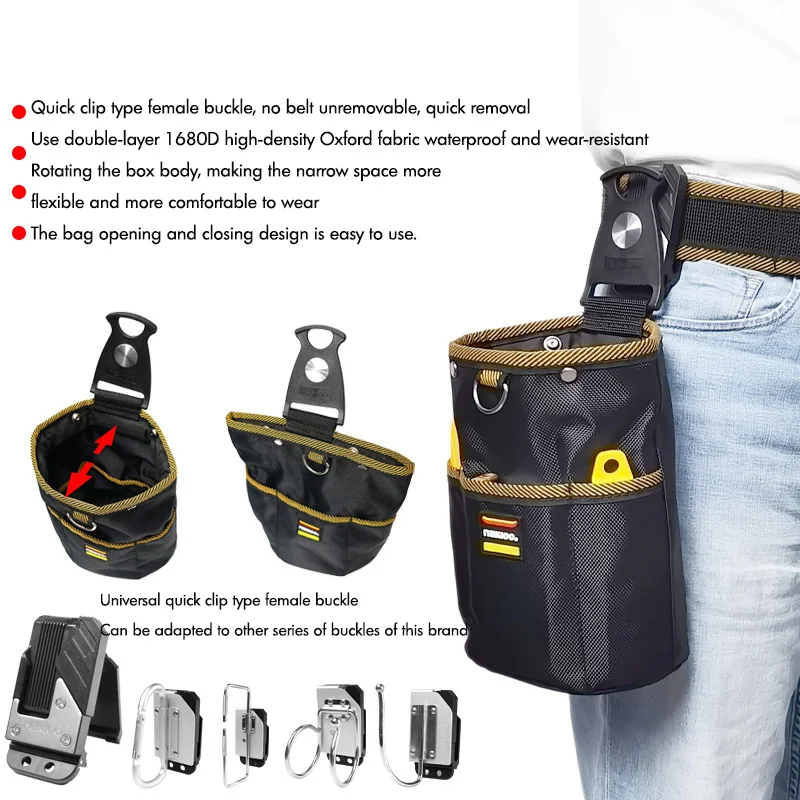 1680D Oxford Cloth Tool Bag Rotatable Quick-hanging Nail Tool Pouch for Woodworking Electrician Mechanic Tool Organizer Belt