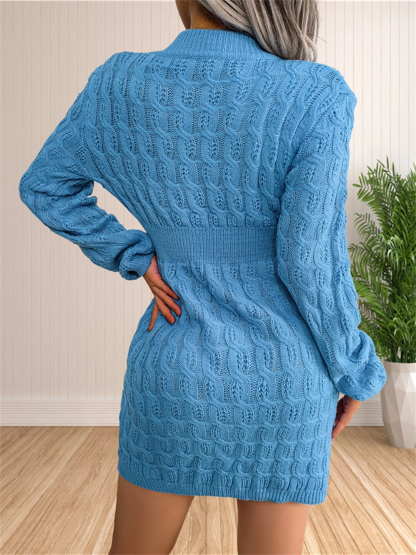 Women Skirt Sweater Dress Solid Color Long Sleeve Knit Pullover Sweater Bodycon Crewneck Autumn Winter