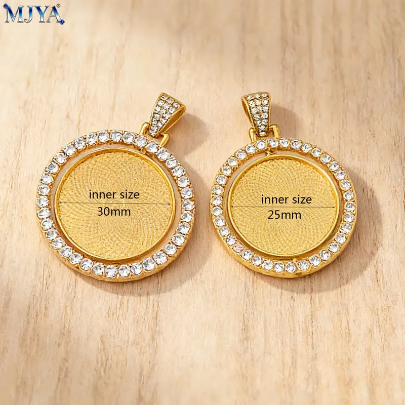 MJYA 3PCS Double Sided Pendant Settings 25/30mm Cabochon Base Rotatable Bezels Tray For DIY Jewelry Making Necklaces Accessories