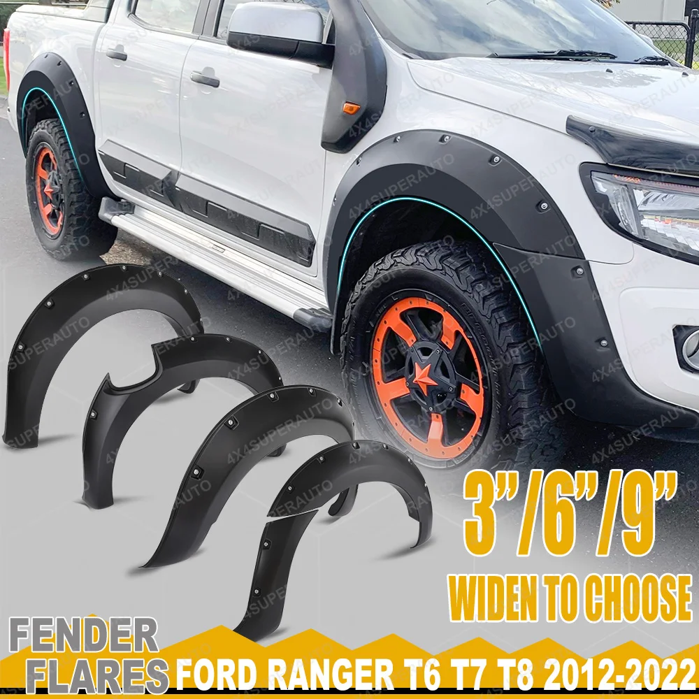 

Fender Flares 3" 6" 9" Rivet Style Wheel Arch For Ford Ranger 2012-2022 T6 T7 T8 Wildtrak Limited XLS XTL XL Car Accessories
