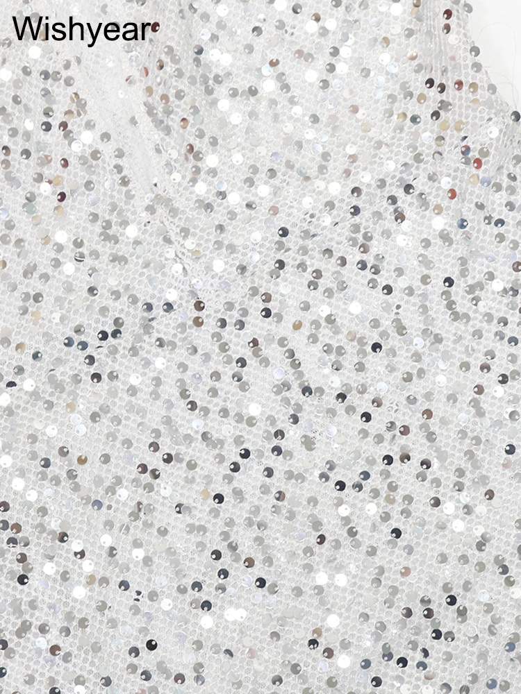 New Irregular Sequin Night Club Party Dresses for Birthday Glitter Women's Cut-Out Golden One Shoulder Slanted Collar Long Robe